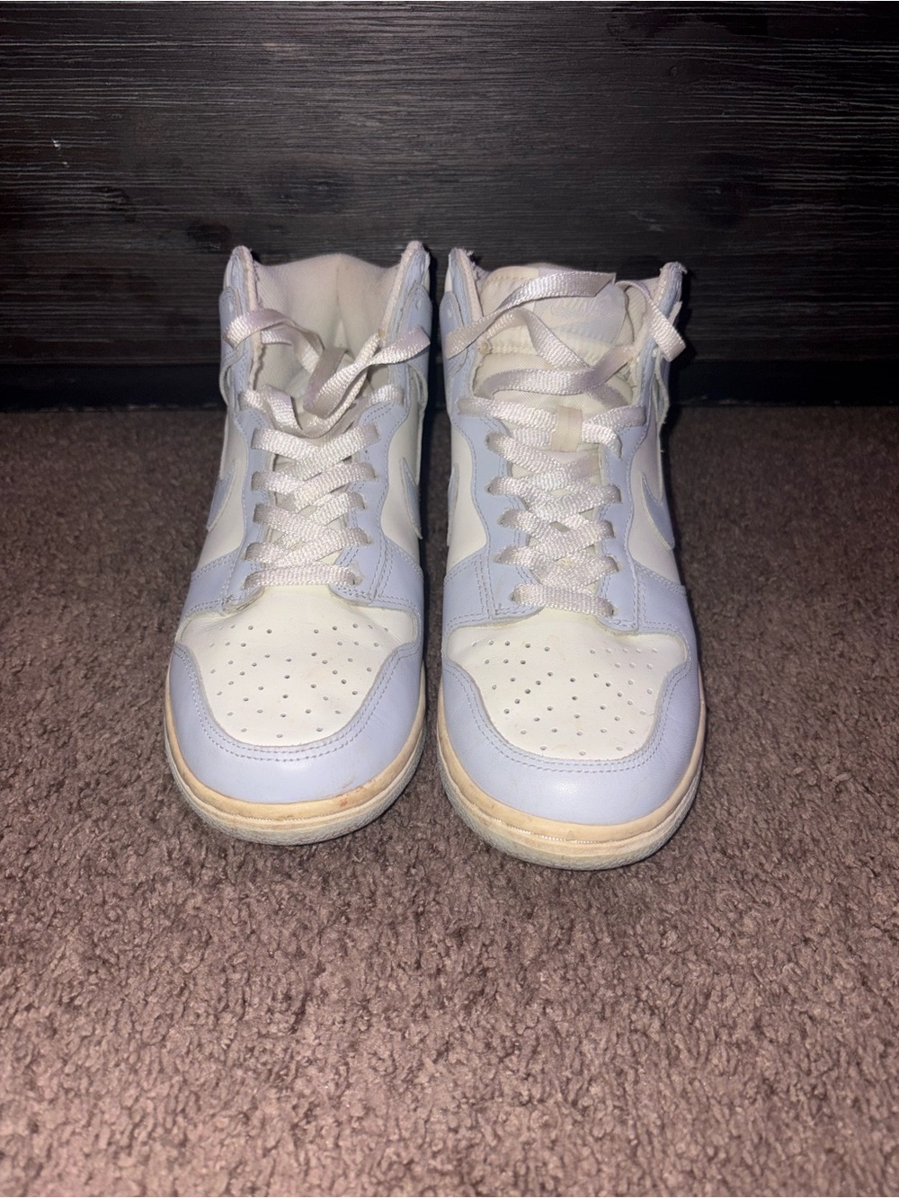 Nike White and Light Blue High-Top Sneakers